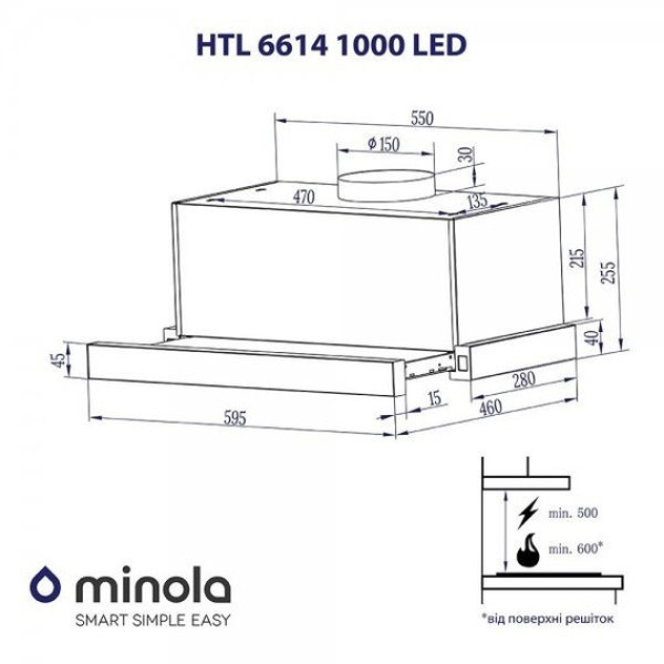 Витяжка MINOLA HTL 6614 WH 1000 LED